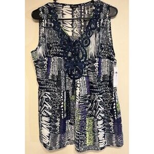 PIANO Women's Large Semi-Shear Embellished V Neck Sleeveless Top